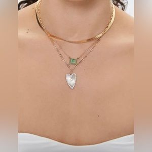 Forever 21, Multi Layered Necklace, Faux Gem Accents, 3 In 1, Golden